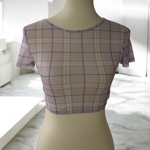 H&M Lavender and White Cap Sleeve Fitted Crop Top Size XS